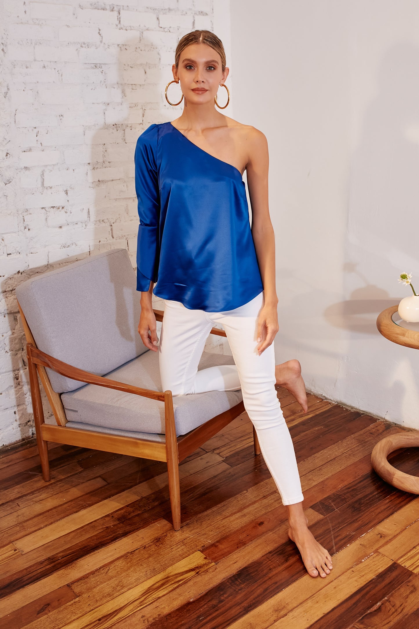 Blusa seda un hombro Azul [SP663]