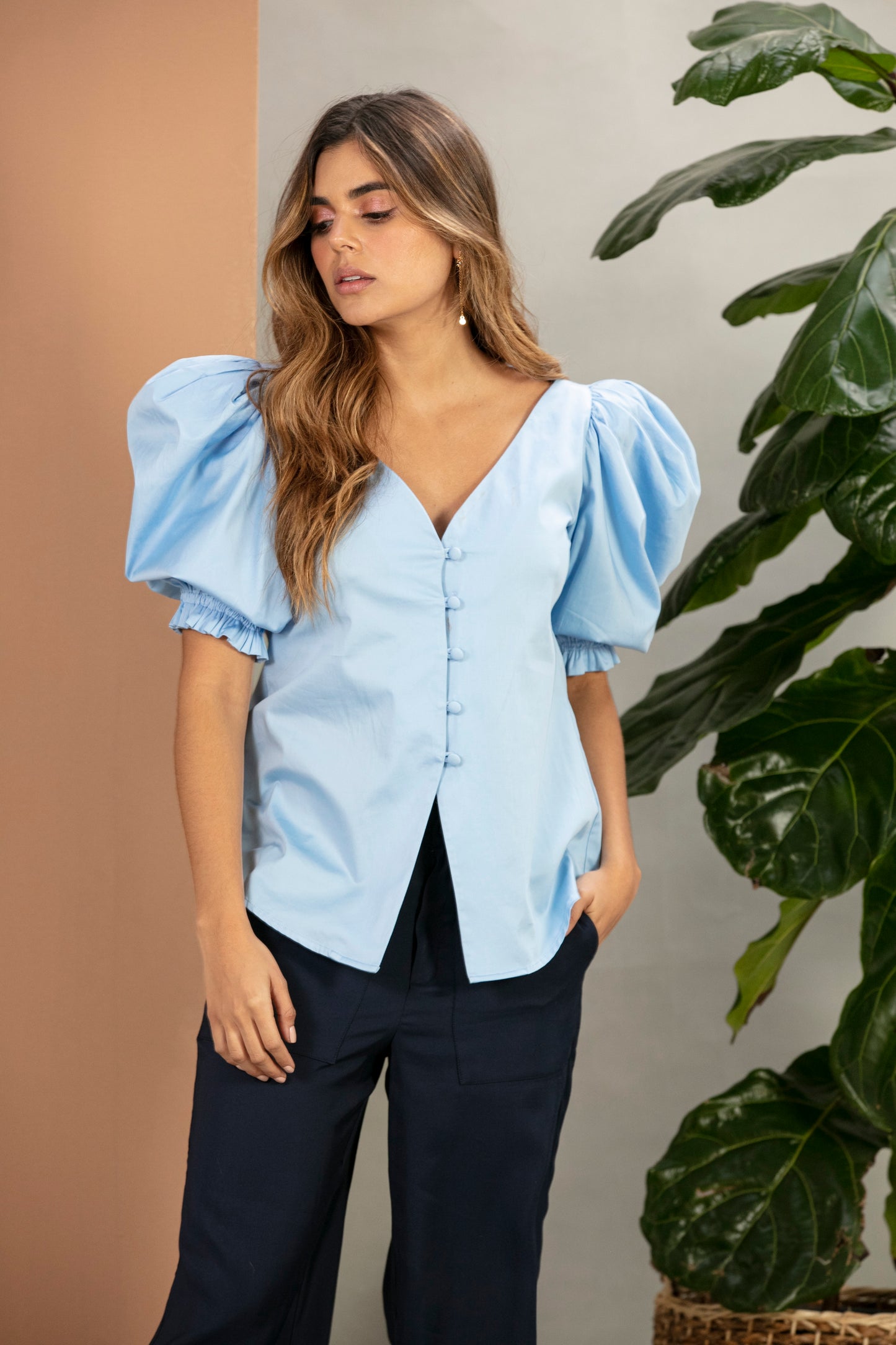 Blusa Puff Sleeve celeste[SP716]